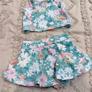 A Classy Chic Boutique Floral Kids Swim Bikini - Teal and Pink